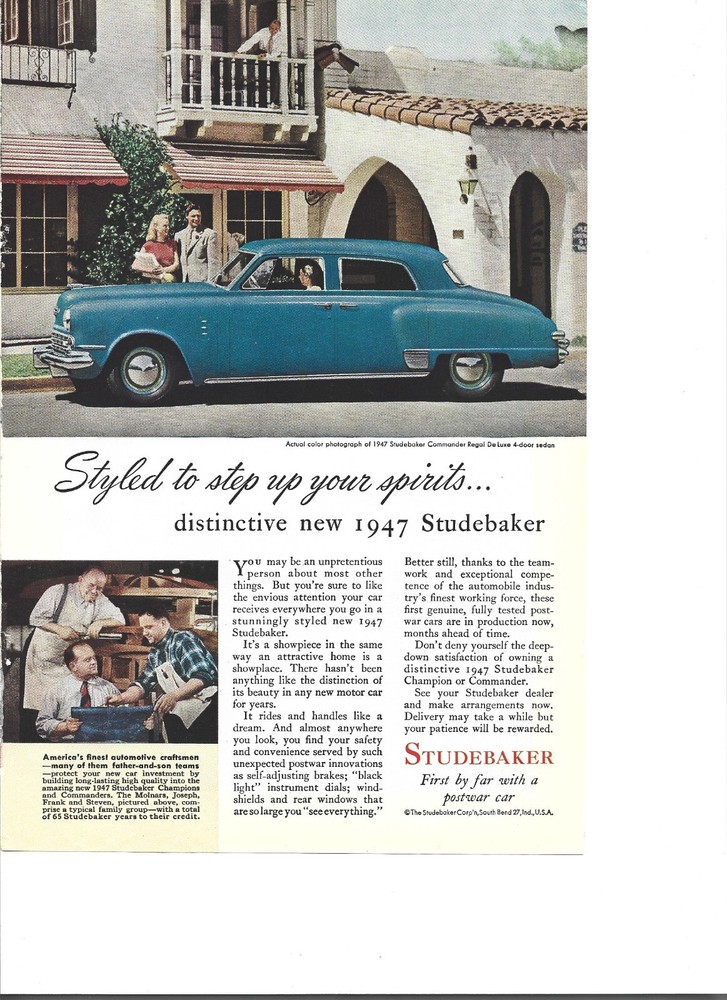 Original 1947 Studebaker Commander vintage print ad: "Styled to step up your ...