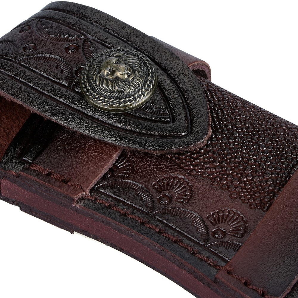 4" Folding Knife Holder Sheath Leather Storage Pouch With Snap Closure Belt Loop