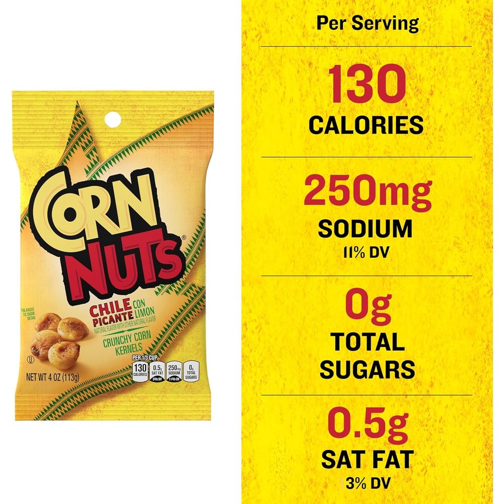 CORN NUTS Chile Picante con Limon Flavored Corn Kernels, Crunchy Snack,...