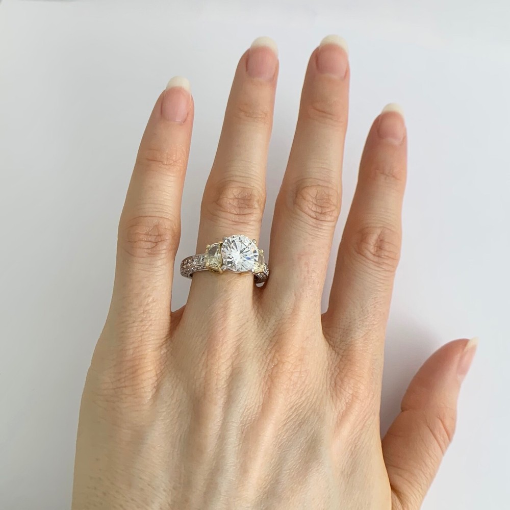 Half Moon Yellow White Pave Diamond Engagement Ring Setting Mounting Platinum