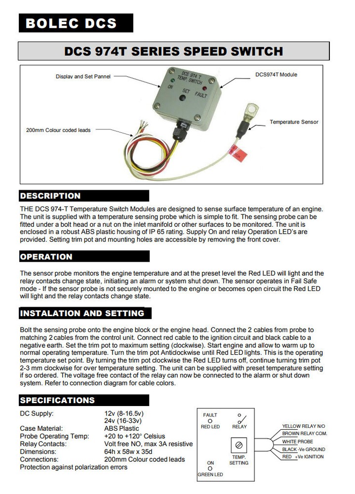 Bolec DCS Temp Switch engine air cool engine, Porsche classic car