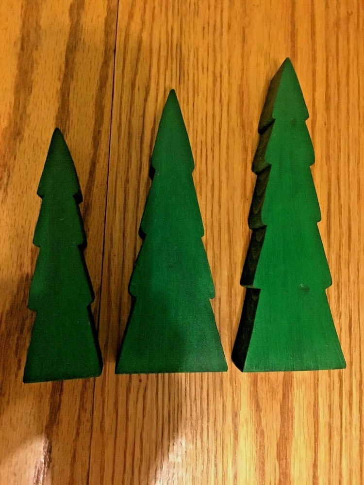 Small Wooden Pine Tree Trio Set - (3)
