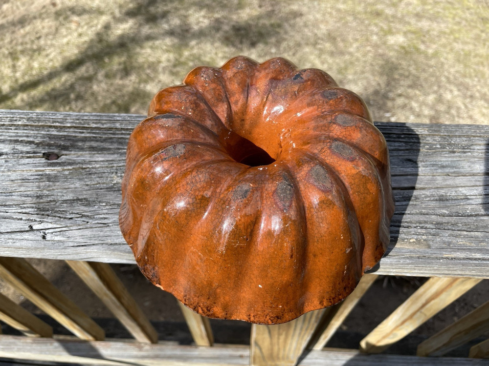 Antique Redware Swirl Bundt Pan or Mold