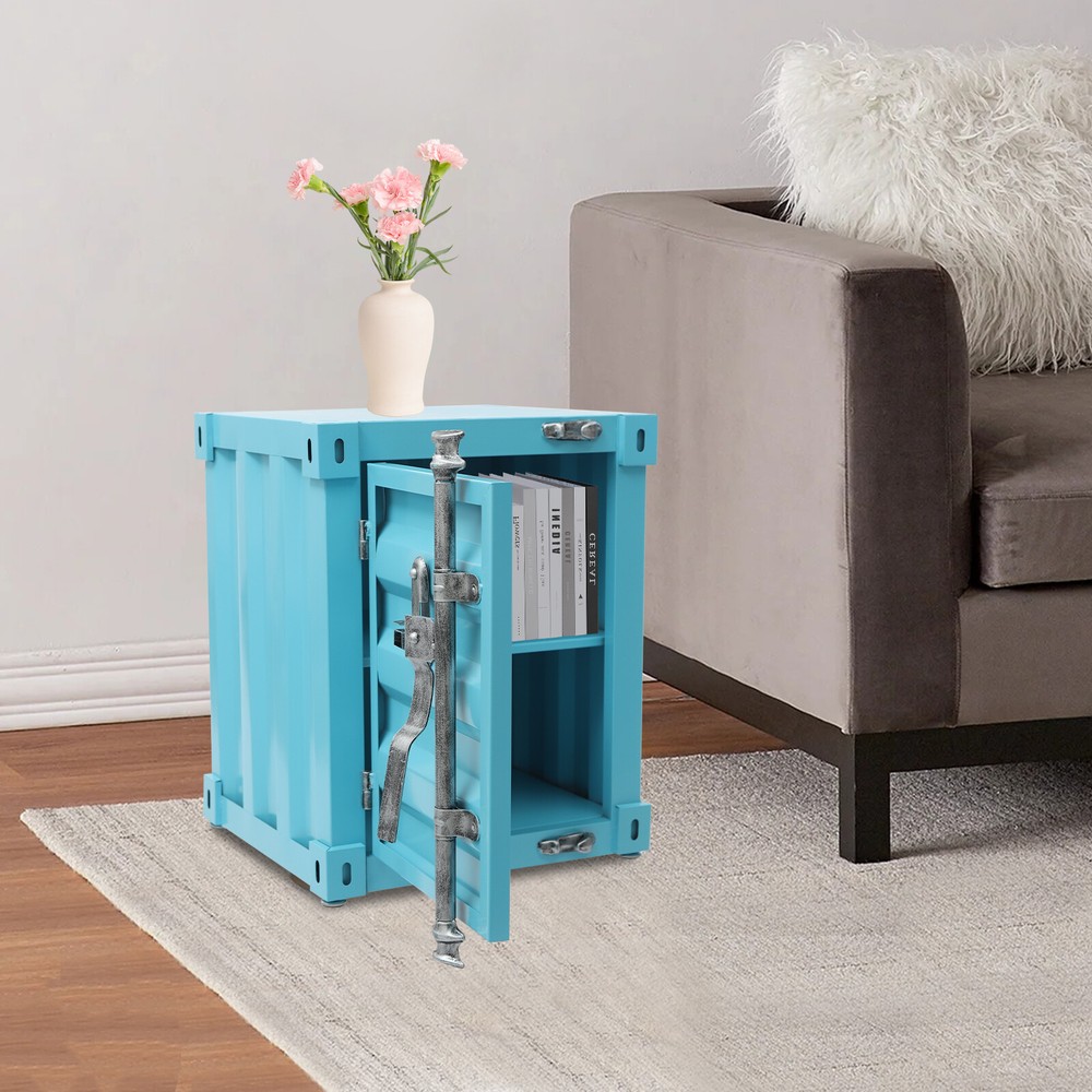 Floorstanding Side Table, Industrial Style Container Cabinet, Iron Bedside Table