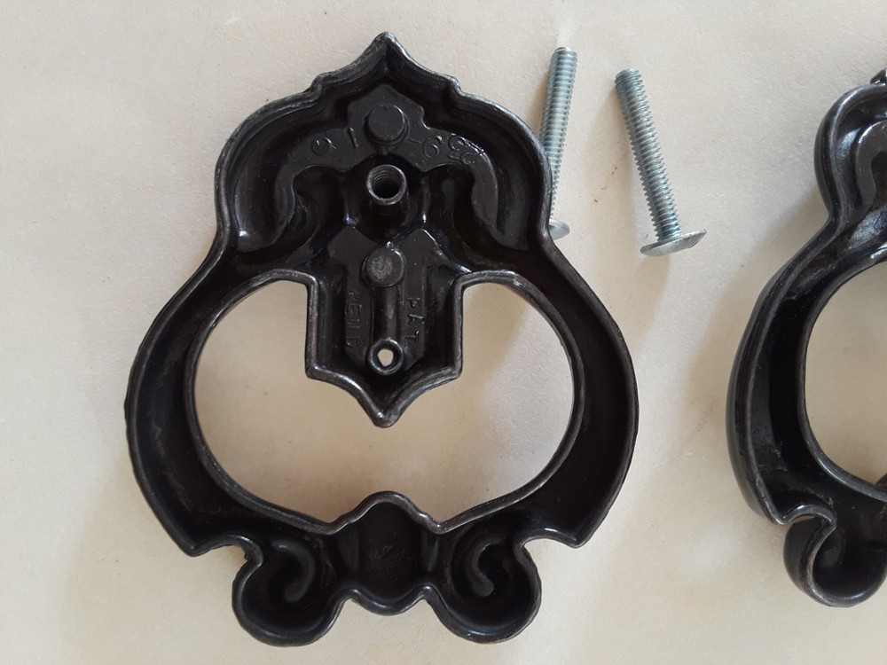 Two Antique Brass? Ornate Metal Drawer Cabinet Pull Knobs