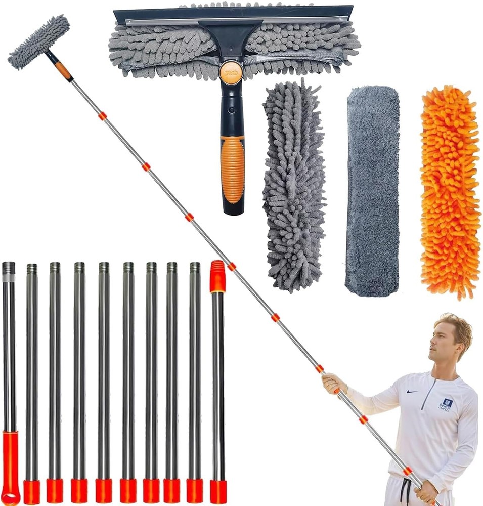 20 ft+ Squeegee Window Cleaner Duster 2 in 1 Rotatable Window Cleaning Tool ...