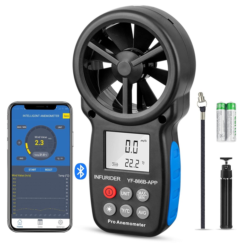 Digital Wireless Anemometer with APP via Bluetooth, Handheld Wind Speed Meter...