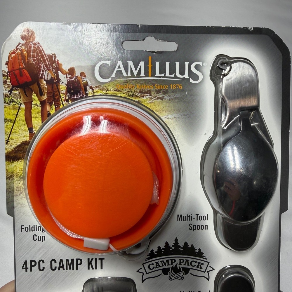 Camillus 4PC Camp Pack Kit Stainless Steel 5oz Flask Folding Cup Multi-Tool