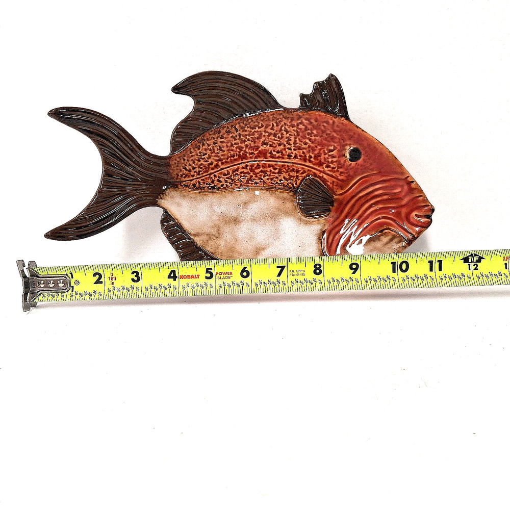 Pier 1 Fish Serving Dish Hand Painted Ceramic Coastal Beach Decor Red