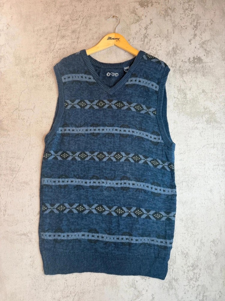 Chaps Blue Patterned Knit Sweater Vest – Size S