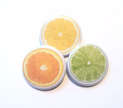 Summery Citrus Fruit Slices Button Pin Lot