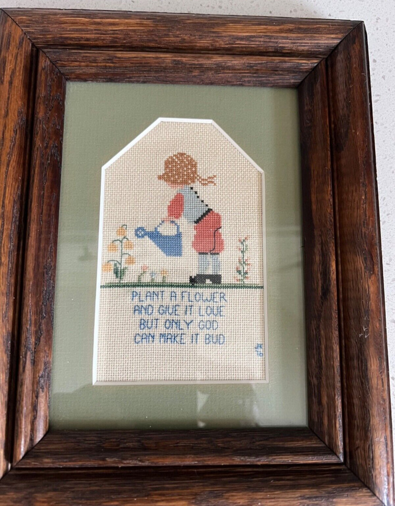 Vintage 1976 Cross Stitch Needlepoint Sampler Complete Framed Matted