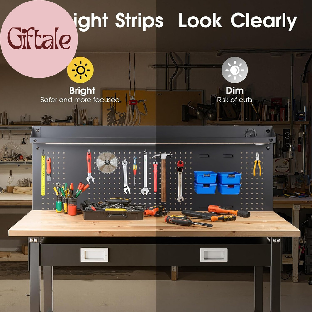 60" Adjustable Work Bench with Drawers, Workbench for Garage with Strip Light, W