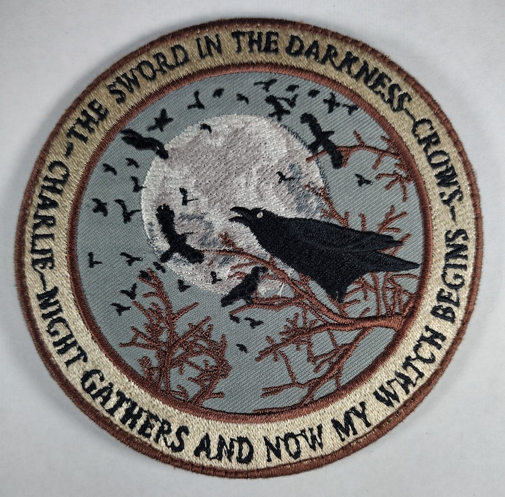 Night Gathers 'Now My Watch Begins' Raven Patch Embroidered Hook & Loop