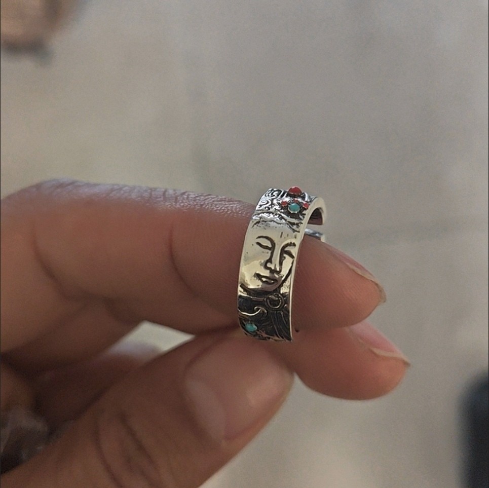 Buddha In Heart Silver Plated Adjustable Ring Handcrafted Blessing