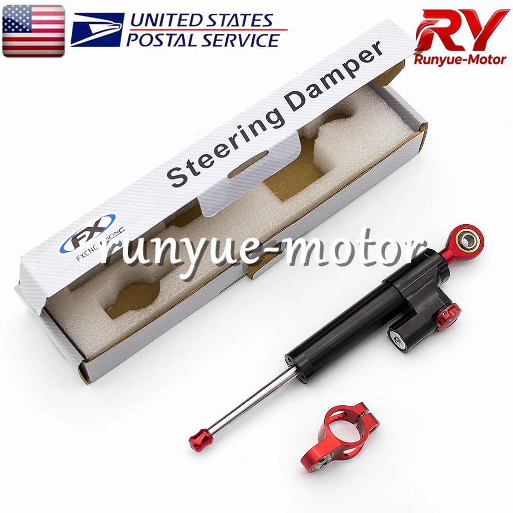 Adjust Steering Damper Stabilizer Linear Control Universal Aluminum Black+Red
