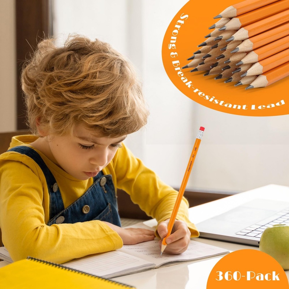 Hapikalor 360-Pack Sharpened #2 Yellow Pencils with Erasers, Bulk Pack Graphi...