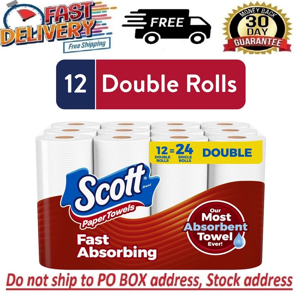 NEW Scott Paper Towels Bulk 24 Regular Rolls 12 Double Rolls White
