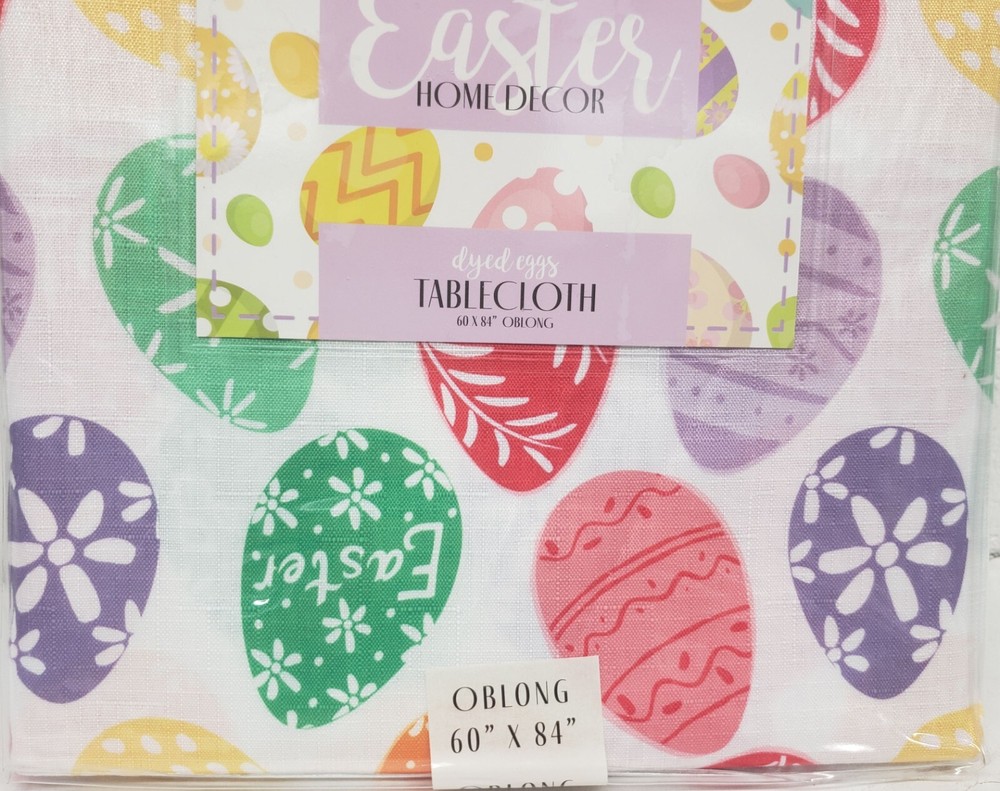 Printed Fabric Tablecloth 60"x84" Oblong (6-8 people) MULTICOLOR EASTER EGGS,EHD