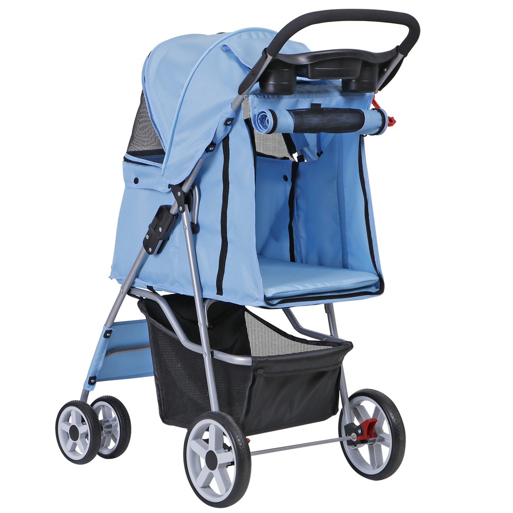 39" Easy Folding Pet Stroller Elegant Ideal Park Walks & Store Visits, Blue
