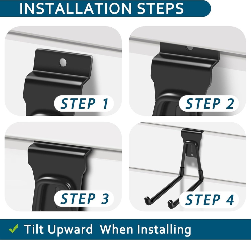 Easy Install Black Slatwall Hooks - 20 Pack