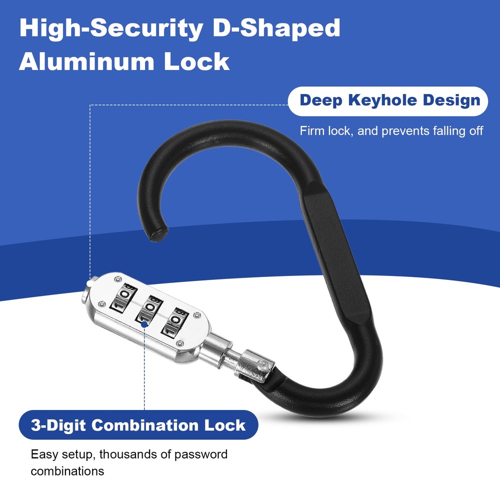 4.2 Inch Length Combination Locks, 3 Dial Digit Combo D-Ring Locking, Black