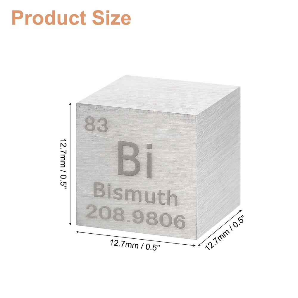 Bismuth Cube, 0.5" High Density Metal Element Cube for Education, Silver