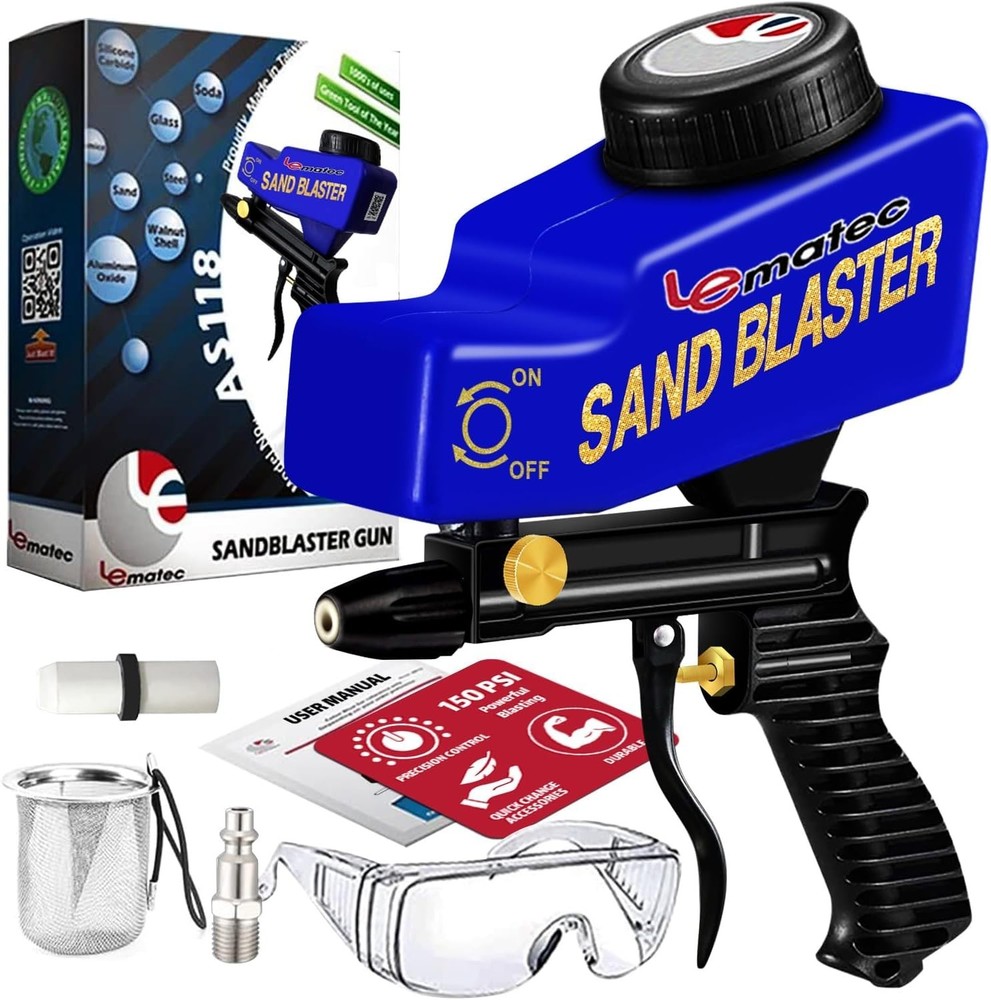 Portable Sand Blaster Kit for Rust Removal & Glass Etching - Ceramic Nozzle