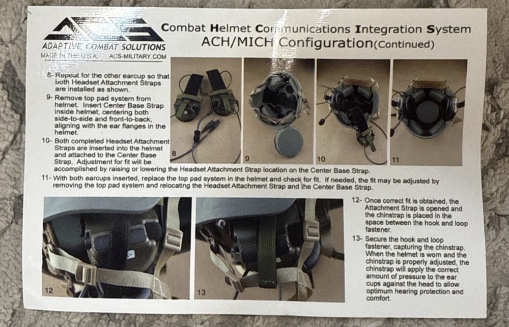 Adaptive Combat Solutions Combat Helmet Communications Integration System MICH