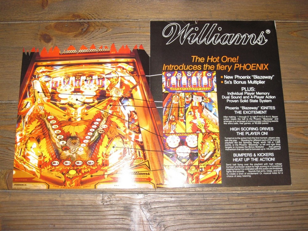 Phoenix Williams Pinball Flyer / Brochure / Ad