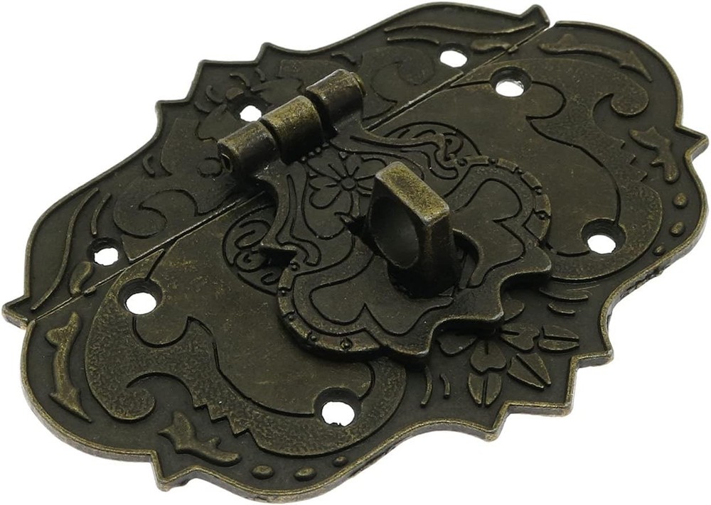 Antique Embossing Decorative Brass Hasp Clasp Latch Lock with Screws Bronze