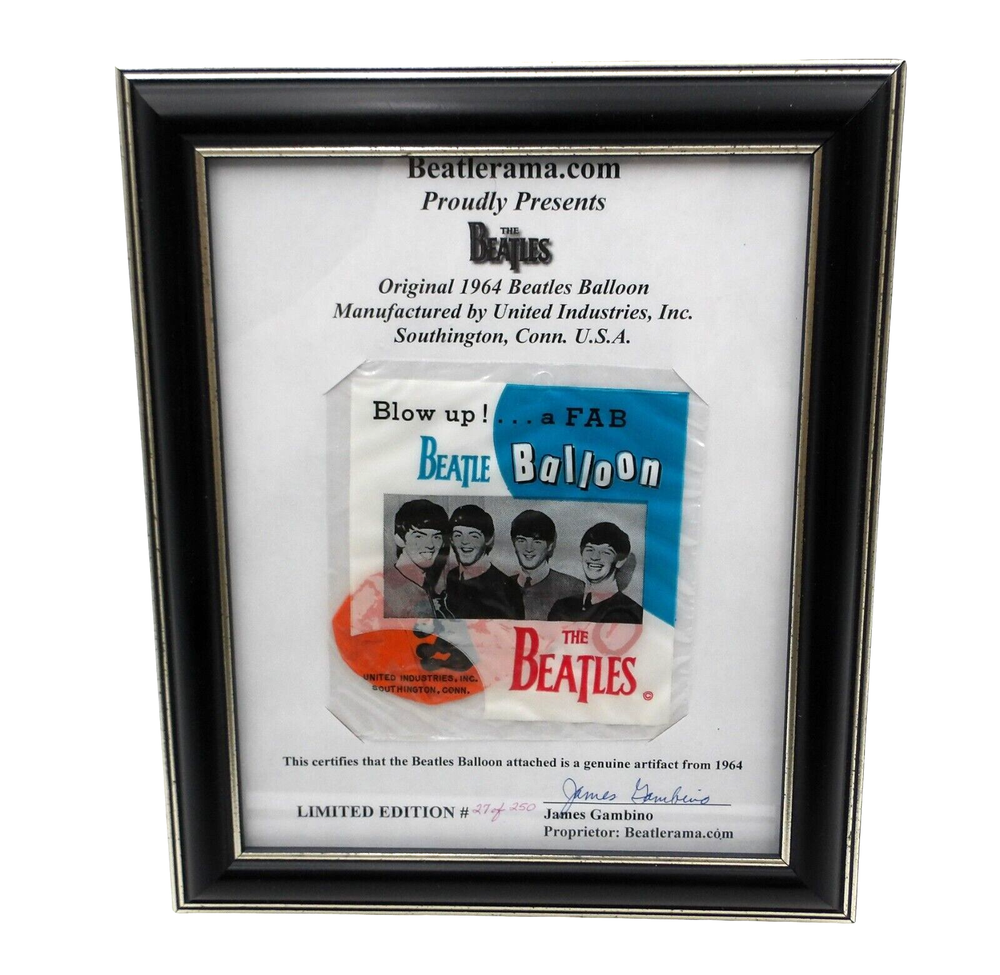 Original Beatles Balloon Fab Four Framed Certified Authentic Genuine Artifact
