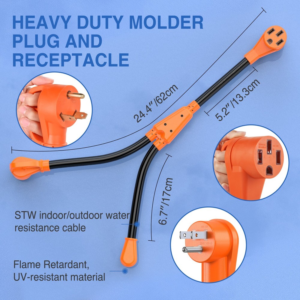 Nilight RV Y Splitter Adapter Cord 15 Amp 30 Amp to 50 Amp 5-15P TT-30P Male