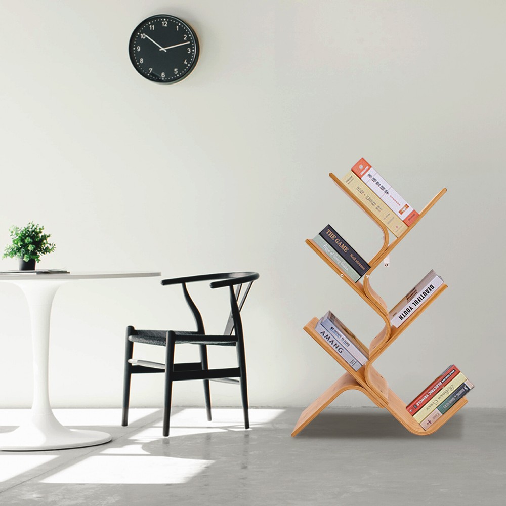 5-Tier Bamboo Tree Bookshelf Modern Floor Standing Bookcase Stand Book Holder