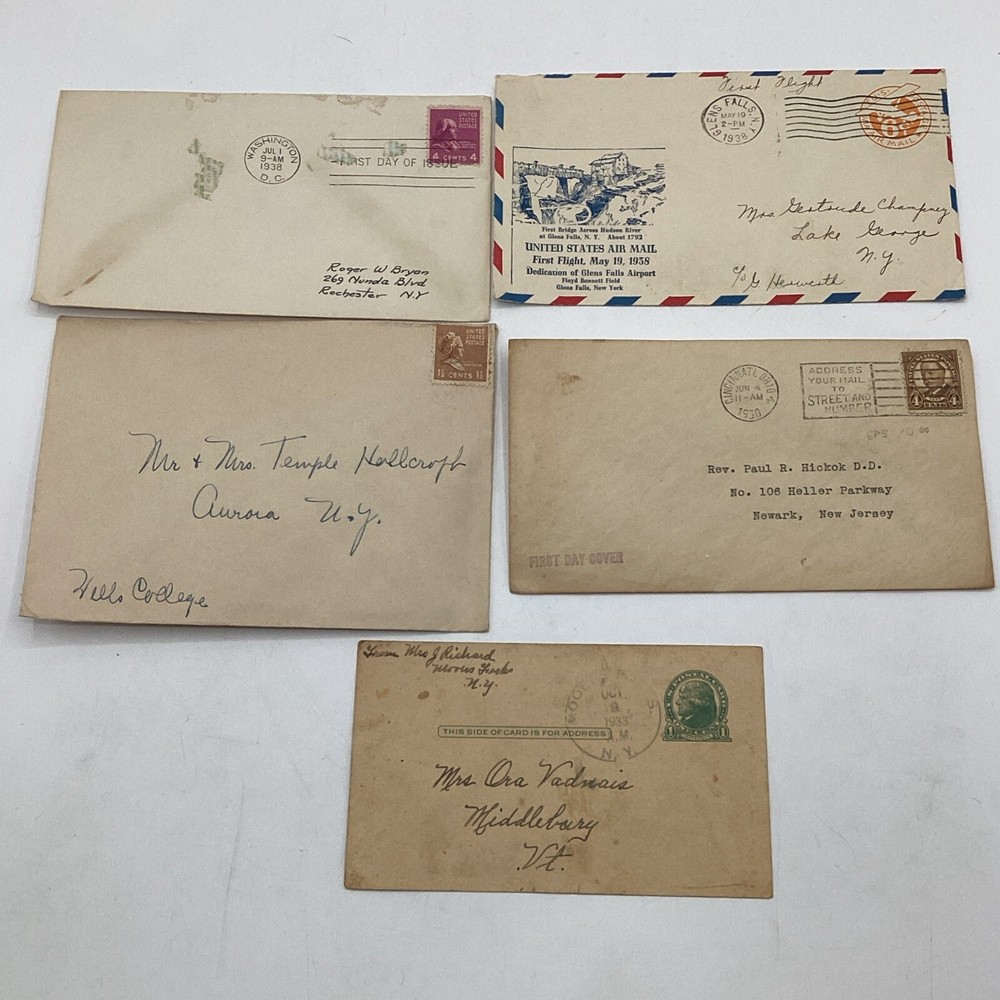 (5) 1930’s Assorted Postal Card & Envelope With Assorted Denominative Stamps FDC