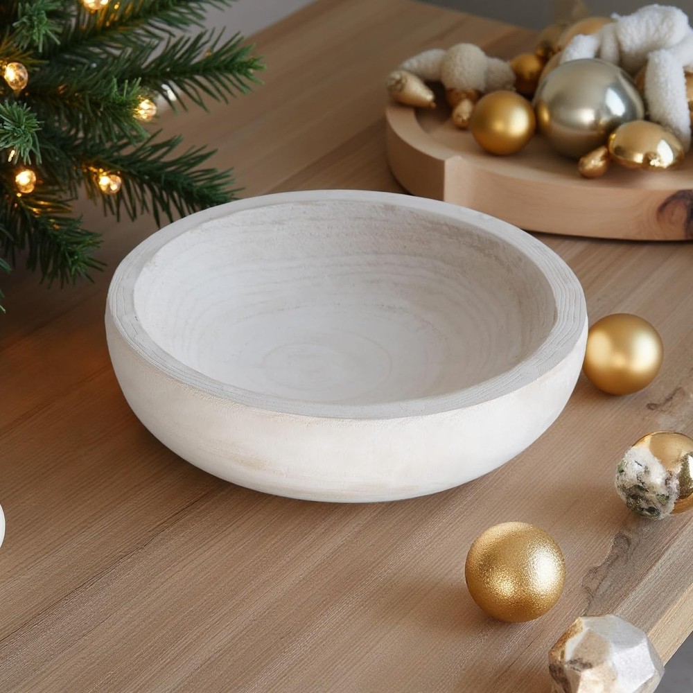 - Paulownia Wood Hand Carved Tray, Fruit Snack Holder, Decorative Bowl, Rusti...
