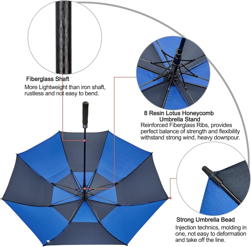 47/54/62/68/72 Inch Automatic Open Golf Umbrella Oversize Extra Large Double