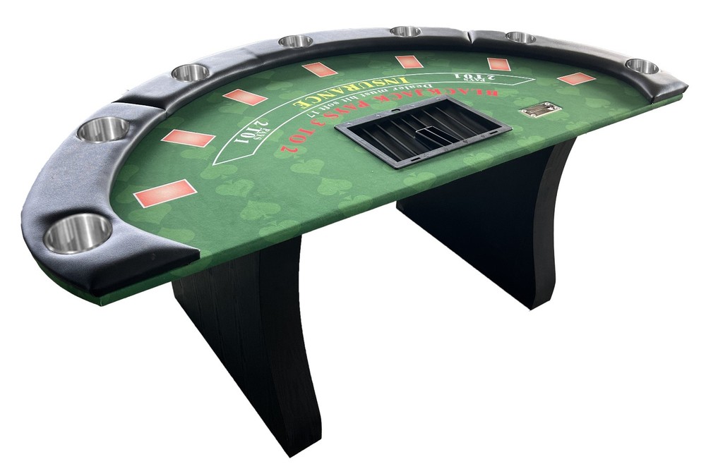 84" Blackjack Table, shaped wooden legs, cup holders, replaceable armrest & felt