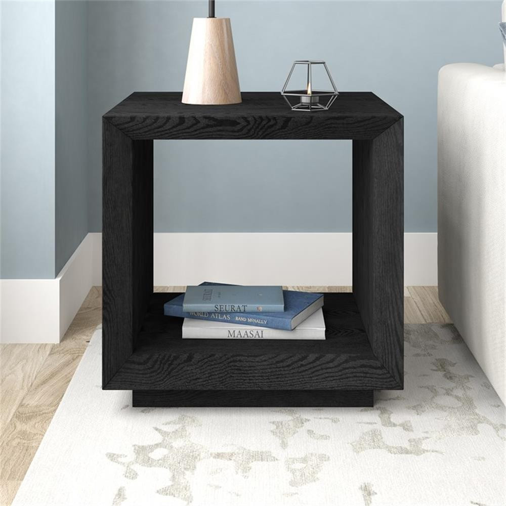 Henn&Hart 22" Modern MDF Engineered Wood Side Table in Black Grain