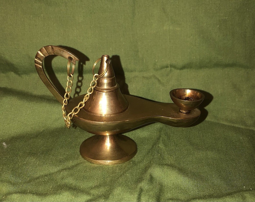 VINTAGE SOLID BRASS GENIE ALADDIN INCENSE BURNER LAMP