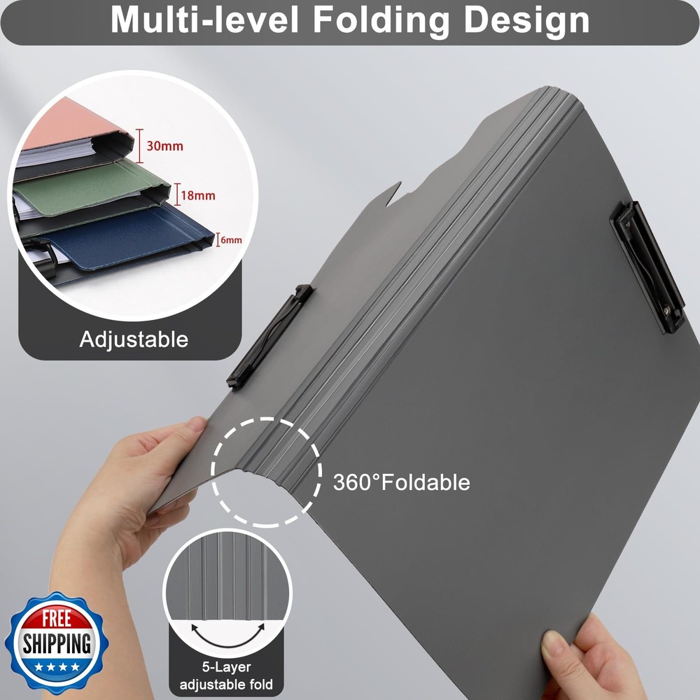 2 PCS Clipboard Foldable,360°Cover Folder Clipboard Plastic Clipboards with D