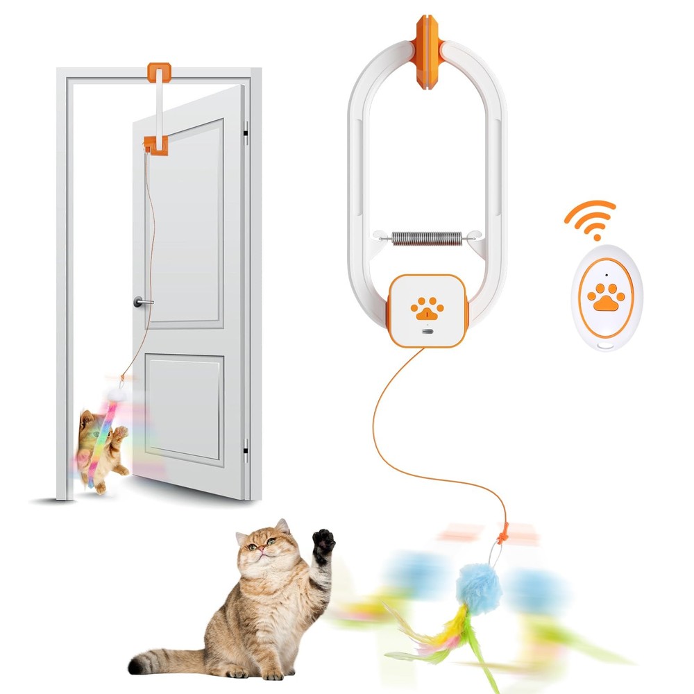 HAPPYCODE Interactive Cat Toy: Flapping Bird & Rotating Feather Teaser Doorway T