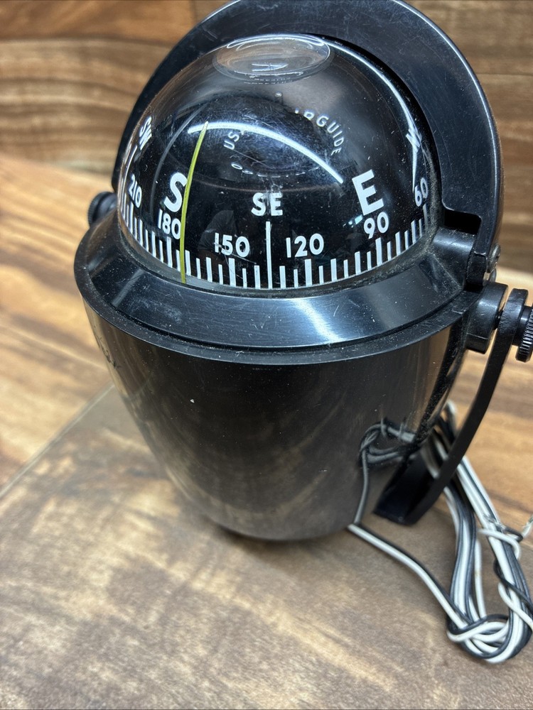 Vtg Airguide Illuminated Compass Shield Adjustable Mount W/Movable Sun EUC