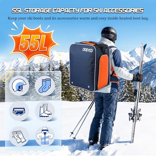Heated Ski Boot Backpack 55L, 50°C Constant Temperature Boot Bag with AC 100