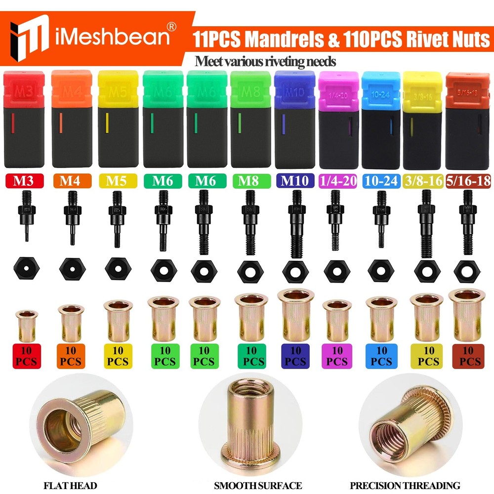 123PC 16" Rivet Gun Kit Rivnut Thread Setting Tool Nut Setter Metric&SAE Mandrel