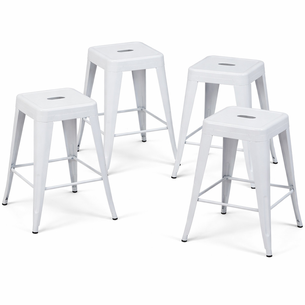 24 Inch Counter Height Stool, Backless Metal Bar Stools Set of 4, Non-Stackabl