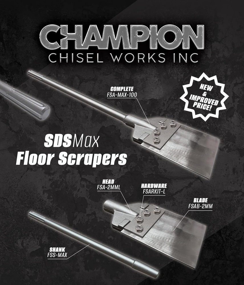 6" Wide SDS-MAX Floor Scraper System with SURE-LOCK Fasteners/Remove Ceramic Til