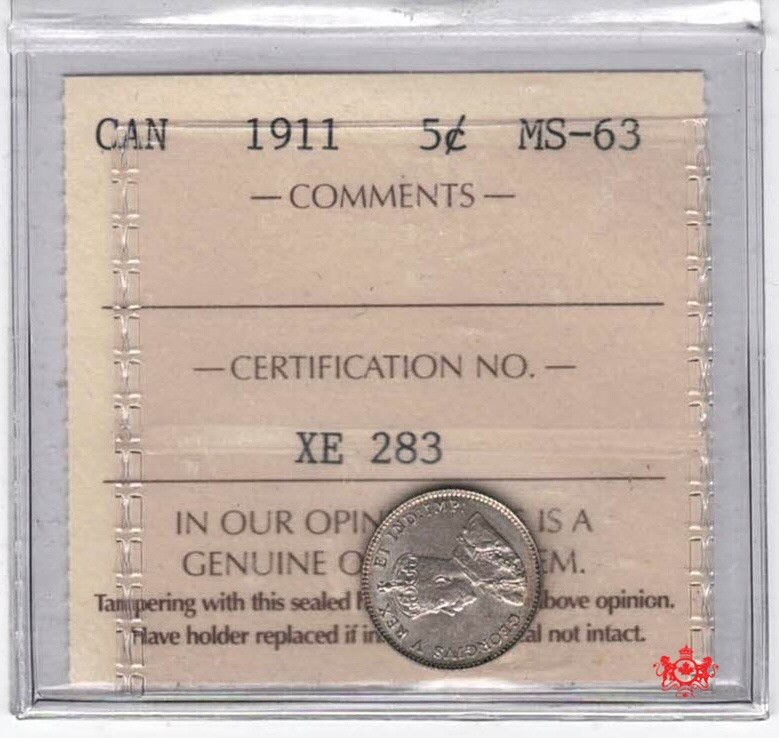 1911 Canada 5 Cents - ICCS MS63 - XE283