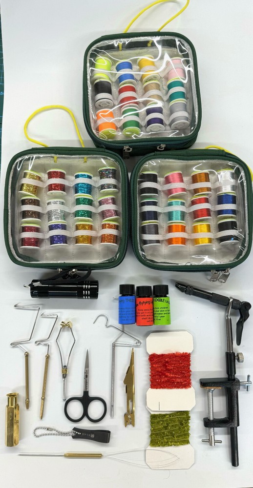 full Fly Tying Tools, Materials Kit &Tinsel, Floss, Thread, Glue,Torch,vise,bag