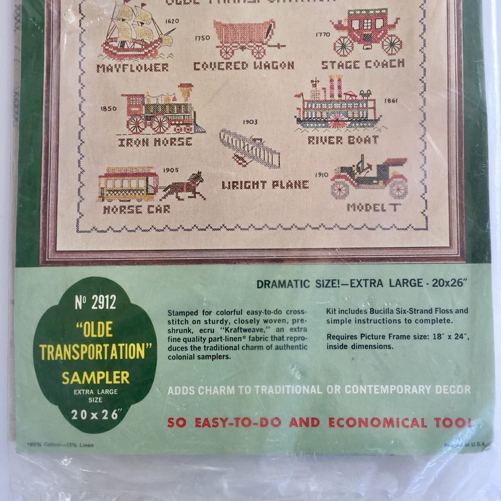 Bucilla Needlework Kit 2912 Olde Transportation Sampler Extra Large Size 20"X26"